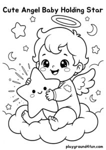 Coloring pages: Cute Angel Baby Holding Star pdf
