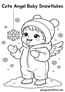 Coloring pages: Cute Angel Baby Snowflakes pdf