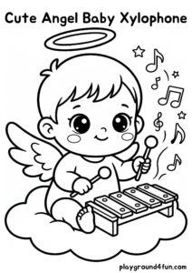 Coloring pages: Cute Angel Baby Xylophone pdf