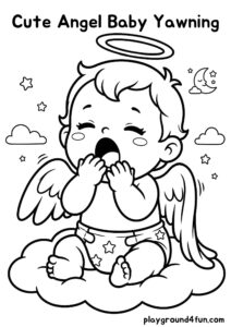 Coloring pages: Cute Angel Baby Yawning pdf