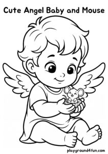 Coloring pages: Cute Angel Baby and Mouse pdf