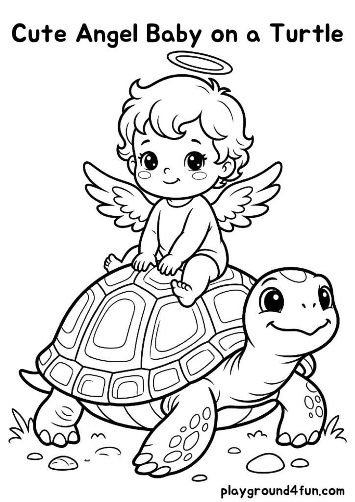 Cute Angel Baby on a Turtle
