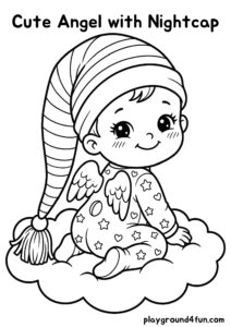 Coloring pages: Cute Angel with Nightcap pdf