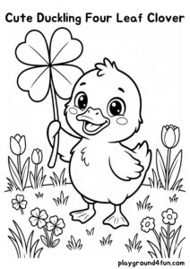Coloring pages: Cute Duckling Four Leaf Clover pdf