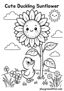 Coloring pages: Cute Duckling Sunflower pdf