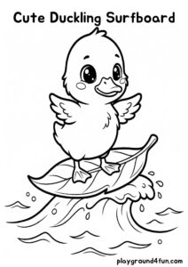 Coloring pages: Cute Duckling Surfboard pdf