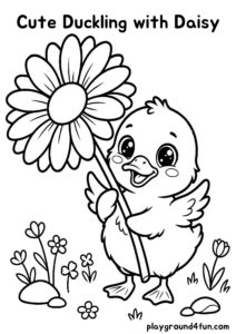 Coloring pages: Cute Duckling with Daisy pdf
