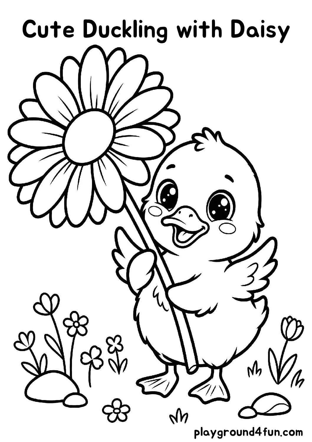 Coloring pages: Cute Duckling with Daisy pdf