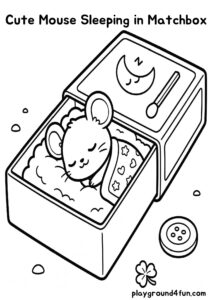 Coloring pages: Cute Mouse Sleeping in Matchbox pdf