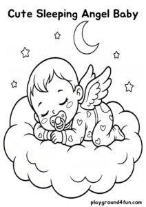Coloring pages: Cute Sleeping Angel Baby pdf