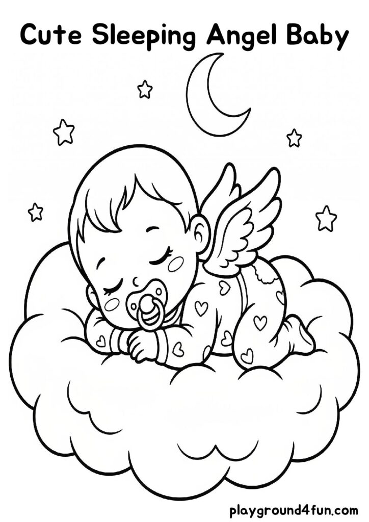 Cute Sleeping Angel Baby Coloring Pages