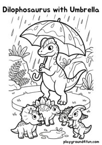 Coloring pages: Dilophosaurus with Umbrella pdf