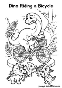 Coloring pages: Dino Riding a Bicycle pdf