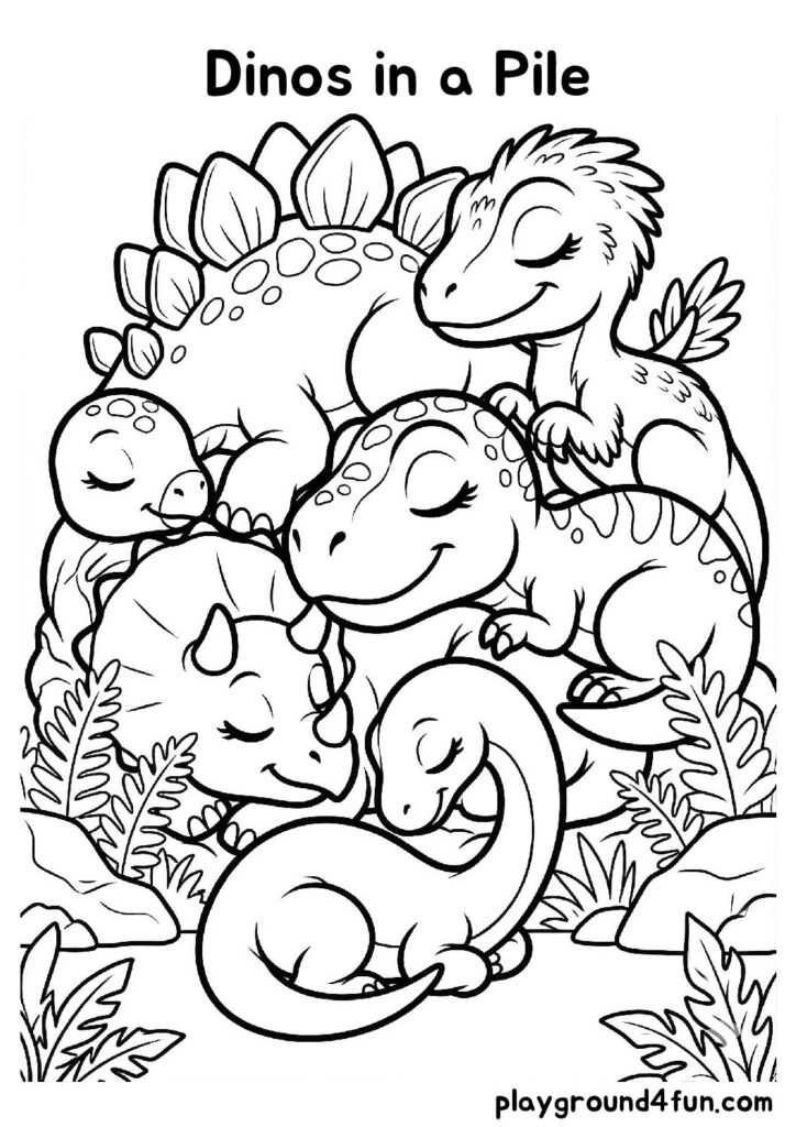 Dinos in a Pile Coloring Pages