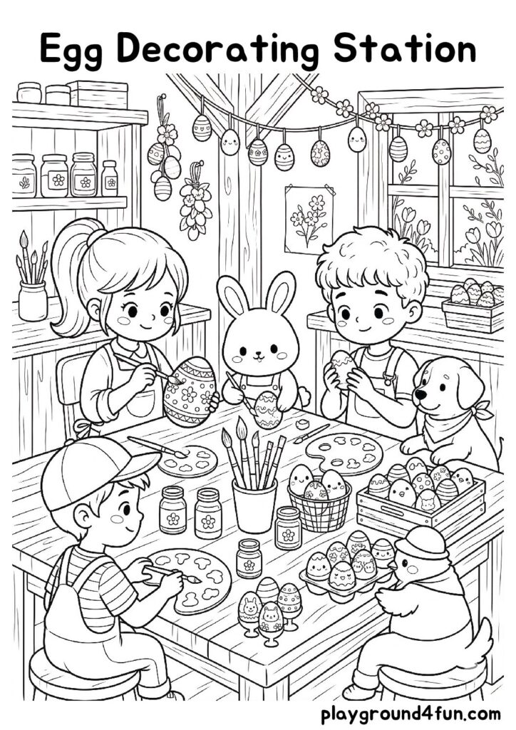 Egg Decorating Station Coloring Pages