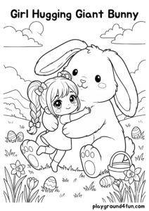 Coloring pages: Girl Hugging Giant Bunny pdf
