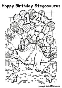 Coloring pages: Happy Birthday Stegosaurus pdf