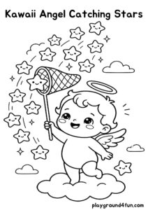 Coloring pages: Kawaii Angel Catching Stars pdf