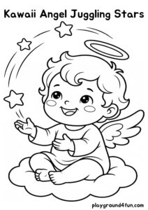 Coloring pages: Kawaii Angel Juggling Stars pdf