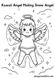 Coloring pages: Kawaii Angel Making Snow Angel pdf