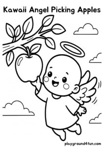 Coloring pages: Kawaii Angel Picking Apples pdf