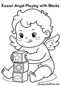 Coloring pages: Kawaii Angel Playing with Blocks pdf
