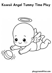 Coloring pages: Kawaii Angel Tummy Time Play pdf