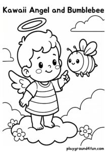 Coloring pages: Kawaii Angel and Bumblebee pdf
