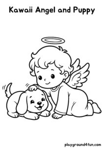 Coloring pages: Kawaii Angel and Puppy pdf