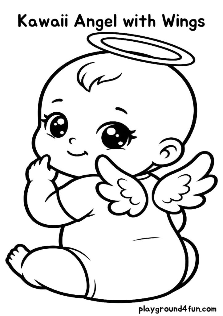 Kawaii Angel with Wings Coloring Pages
