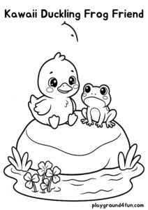 Coloring pages: Kawaii Duckling Frog Friend pdf