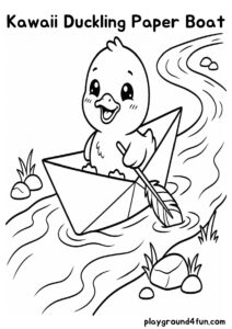Coloring pages: Kawaii Duckling Paper Boat pdf