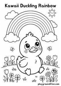 Coloring pages: Kawaii Duckling Rainbow pdf