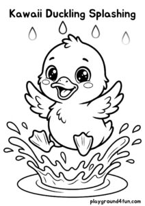 Coloring pages: Kawaii Duckling Splashing pdf