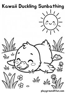 Coloring pages: Kawaii Duckling Sunbathing pdf