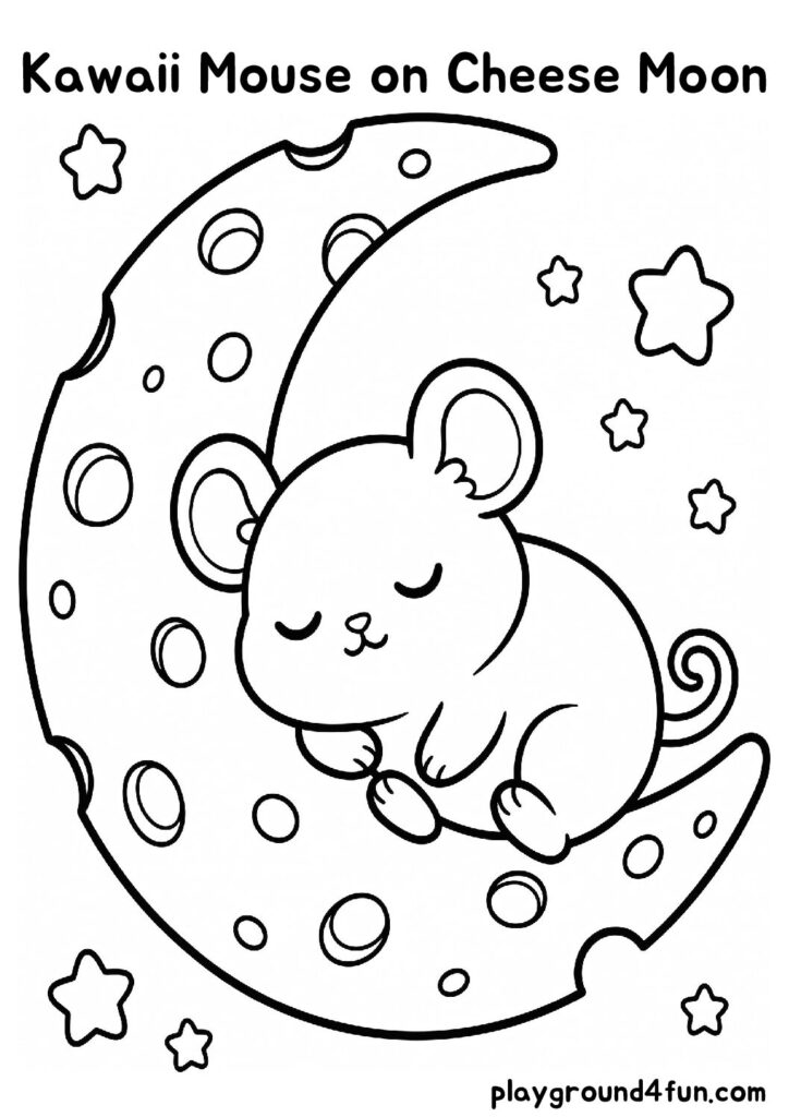 Kawaii Mouse on Cheese Moon