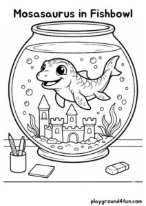 Coloring pages: Mosasaurus in Fishbowl pdf