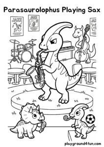Coloring pages: Parasaurolophus Playing Sax pdf