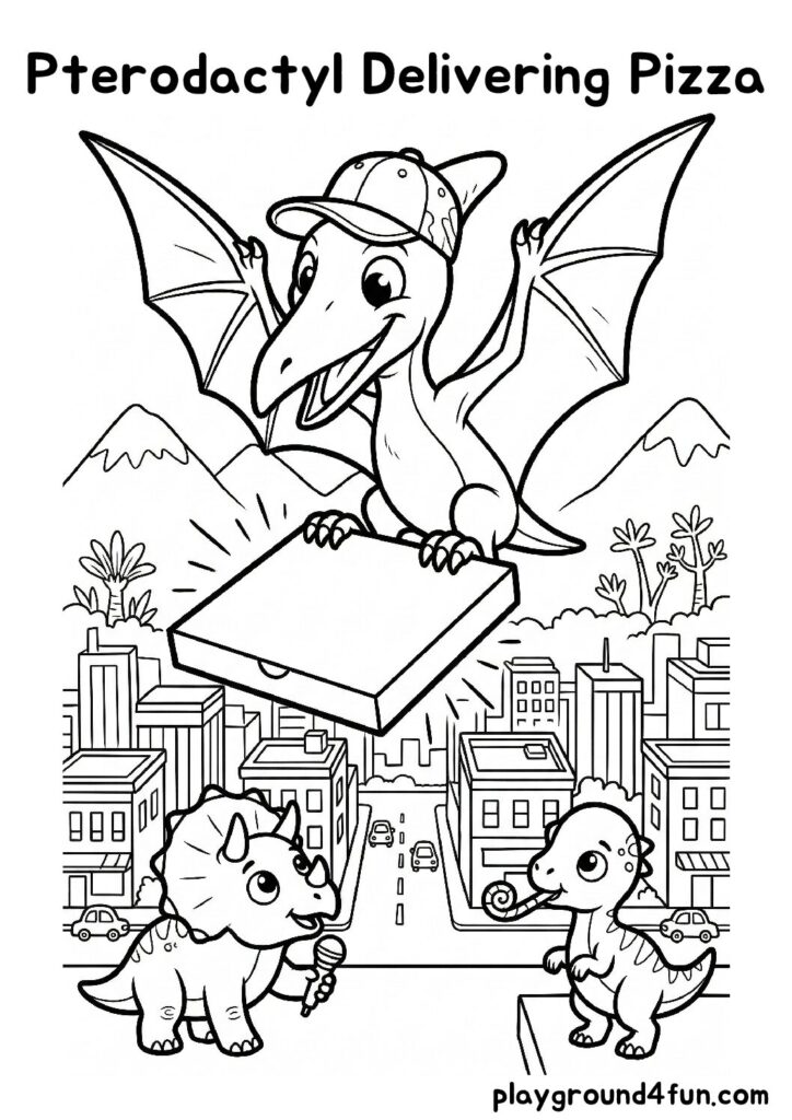 Pterodactyl Delivering Pizza Coloring Pages