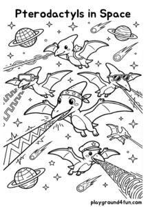 Coloring pages: Pterodactyls in Space pdf