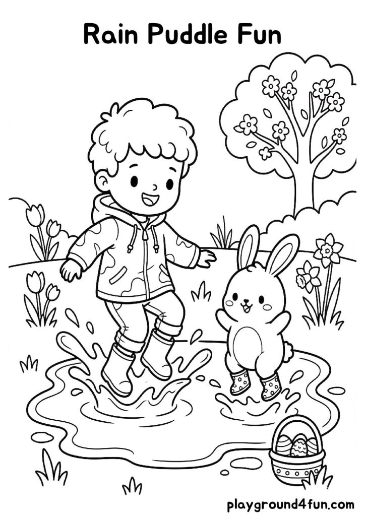 Rain Puddle Fun Coloring Pages