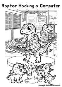 Coloring pages: Raptor Hacking a Computer pdf