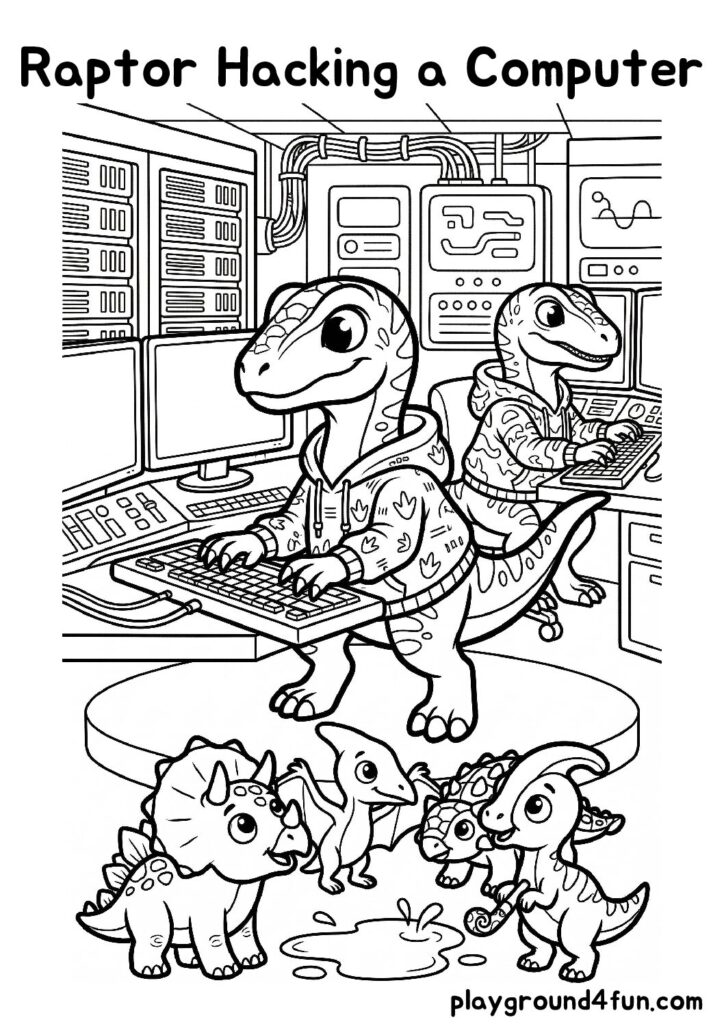 Raptor Hacking a Computer Coloring Pages