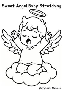Coloring pages: Sweet Angel Baby Stretching pdf