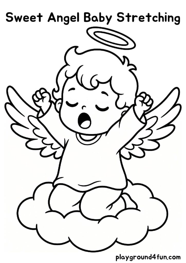 Sweet Angel Baby Stretching Coloring Pages