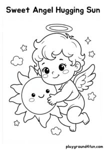 Coloring pages: Sweet Angel Hugging Sun pdf