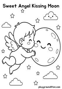 Coloring pages: Sweet Angel Kissing Moon pdf