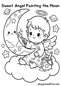Coloring pages: Sweet Angel Painting the Moon pdf