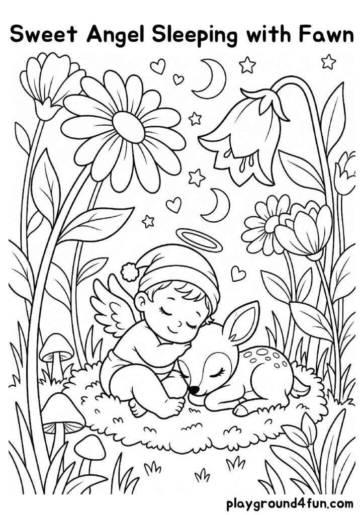 Sweet Angel Sleeping with Fawn
