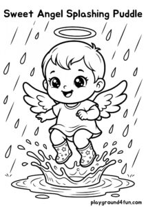 Coloring pages: Sweet Angel Splashing Puddle pdf